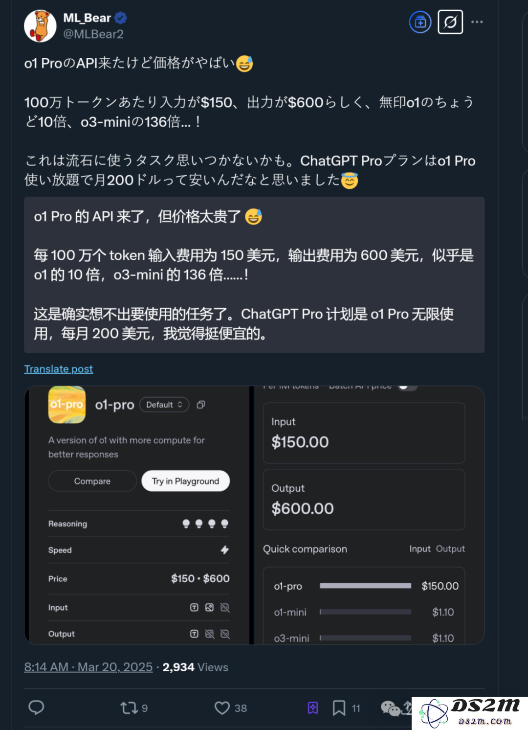 OpenAI史上最贵模型来了！比DeepSeek贵270倍，100万输出token 600美元