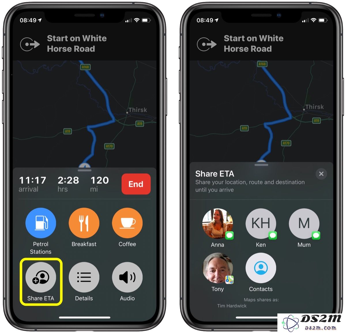 如何在 iPhone 的「地图」应用中分享预计到达时间？