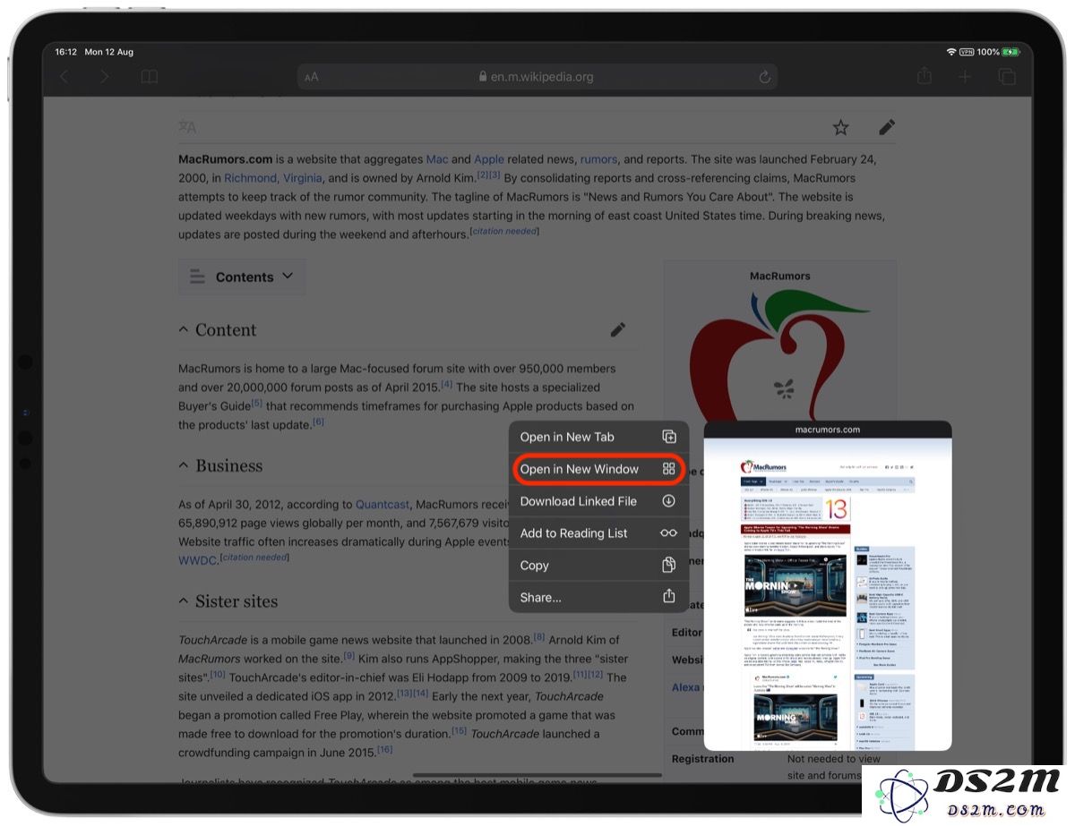 如何在 iPadOS 上通过 Safari 中的链接在新窗口中打开？
