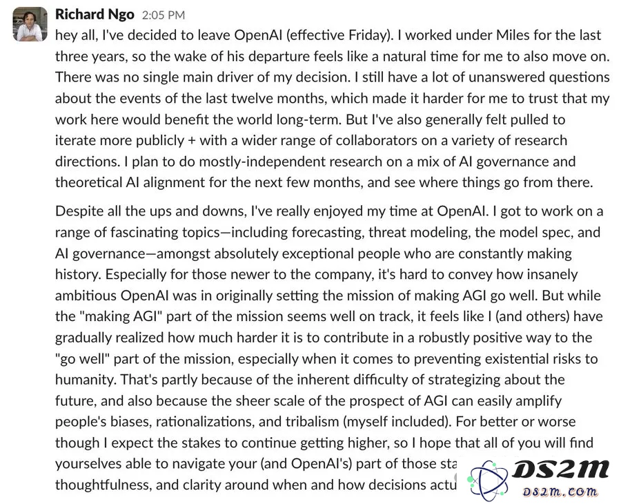 又一OpenAI研究员离职！不相信OpenAI能造福世界，AGI使命无比困难