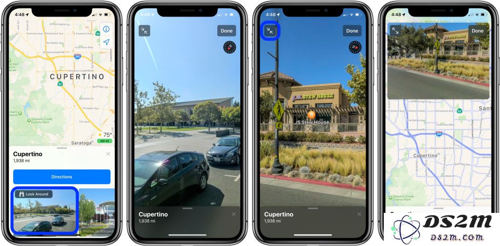如何在 iOS 13 测试版的「地图」应用中访问苹果街景功能并查看周边环境？