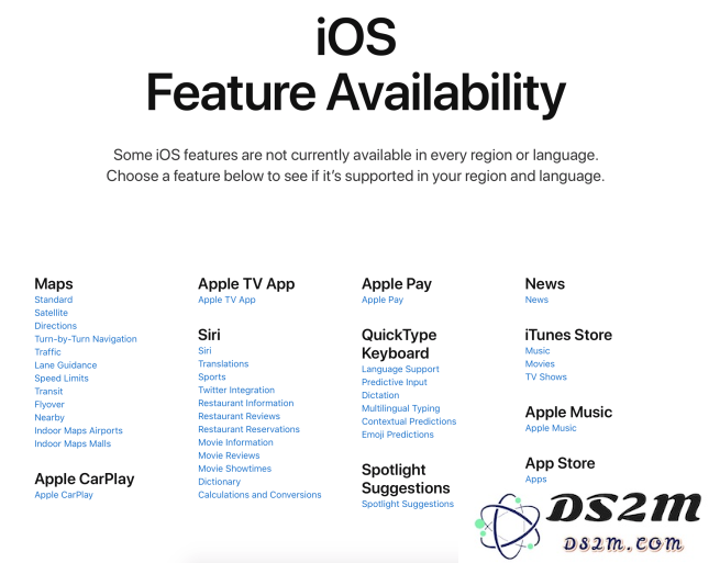 如何查看 iOS 在所在国家或地区支持的所有功能与服务详细信息