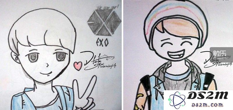 杨蒙在化疗期间画的EXO成员的漫画像,那时的她对未来仍充满希望