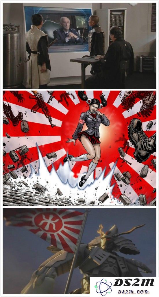 我们可以看到穿着很像星战的日方角色、水手服少女、武士盔甲和机器人的组合