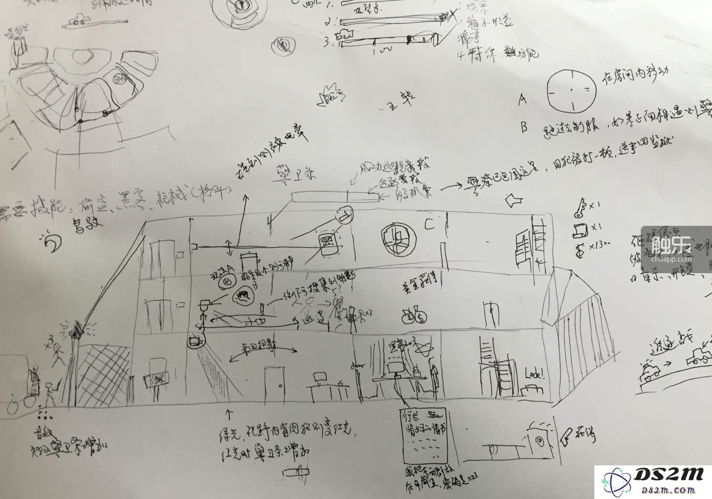 没事的时候张珽就会在画册上画游戏故事草图
