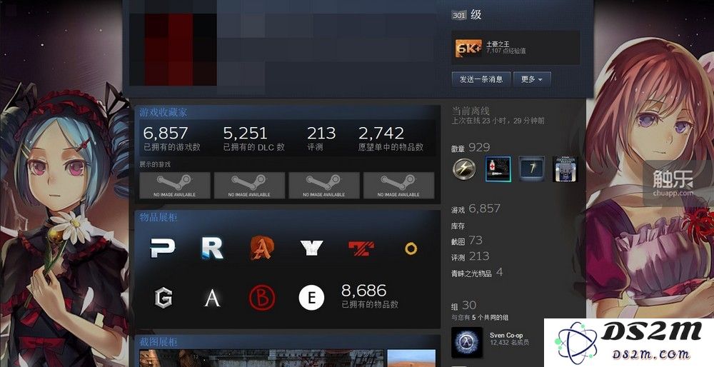 君思睿的一位Steam好友，收藏6800多款游戏，Steam等级为301级