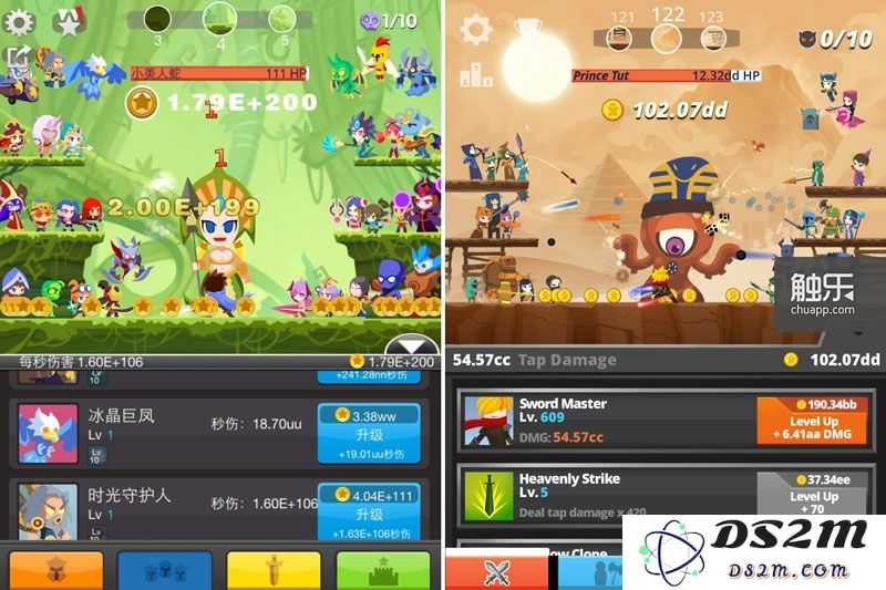 左为《点点英雄》,右为《Tap Titans》