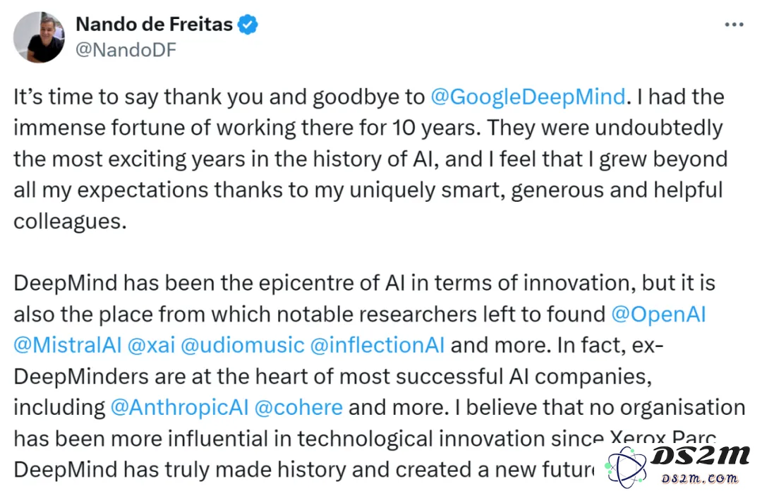 DeepMind再次损失重要人才，AI总监Nando de Freitas辞职，曾负责Gato与Genie的开发工作