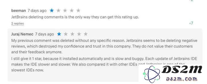 二十年老牌IDE栽在AI上，JetBrains被差评逼疯批量删除评论，用户怒打更多1星抗议