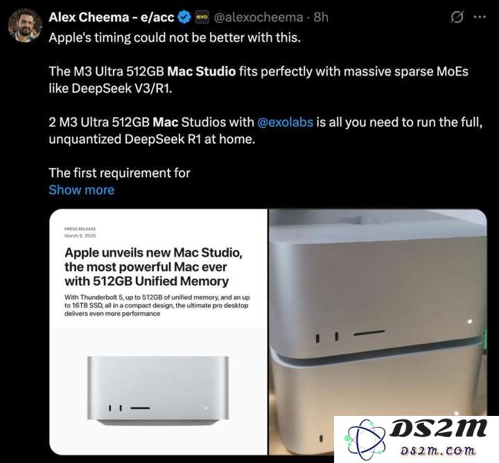 苹果最强M3 Ultra首发逆天，512GB“桌面超算”在家跑DeepSeek-R1