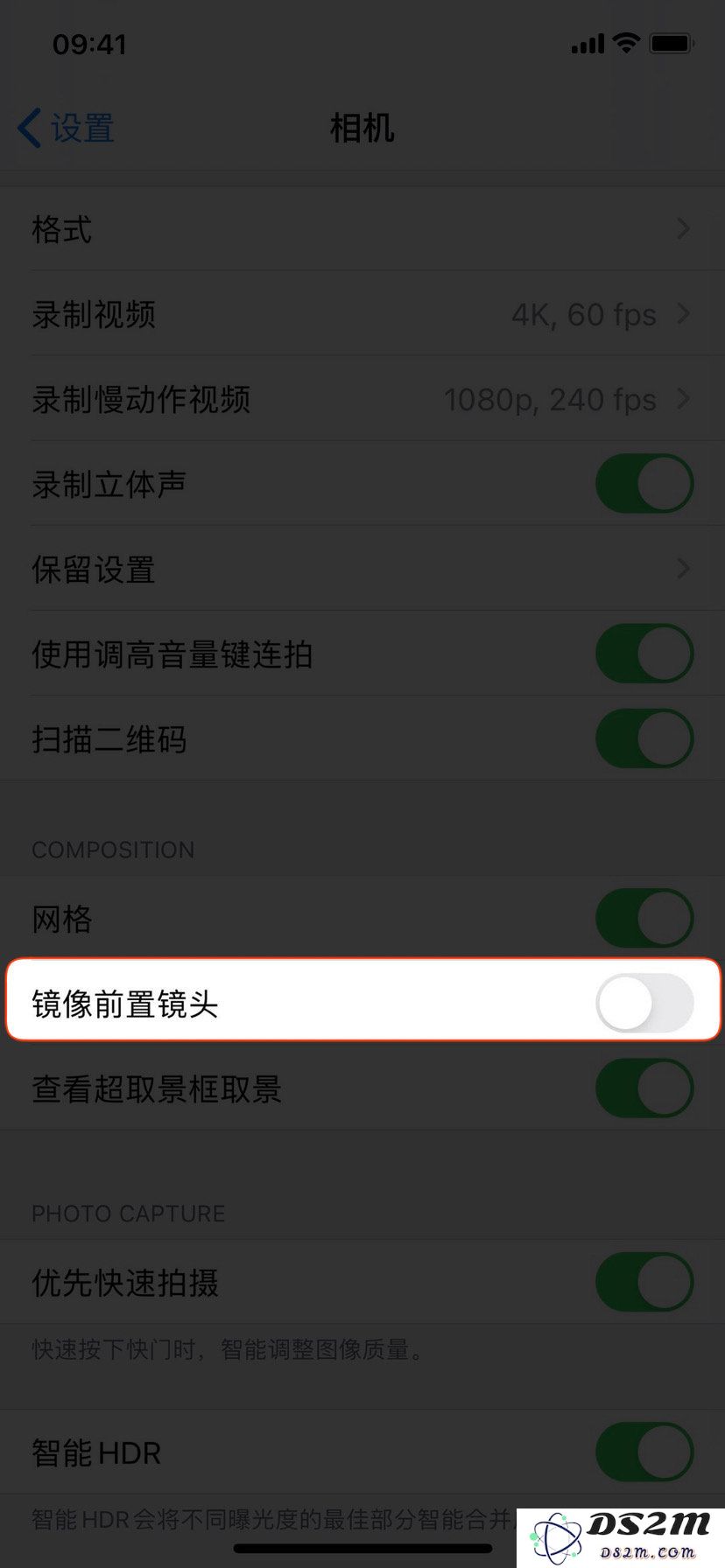 使用 iPhone 前置自拍时如何开启画面镜像？