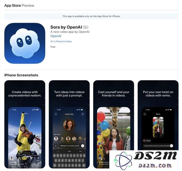 OpenAI 最新推出的应用程序 Sora 上线仅四天便成功跻身苹果 App Store 榜首